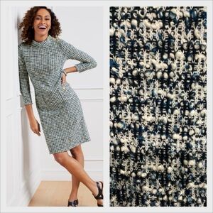 Talbots Tweed Shift Dress with Gold Button Accents 3/4 Sleeves Size Large